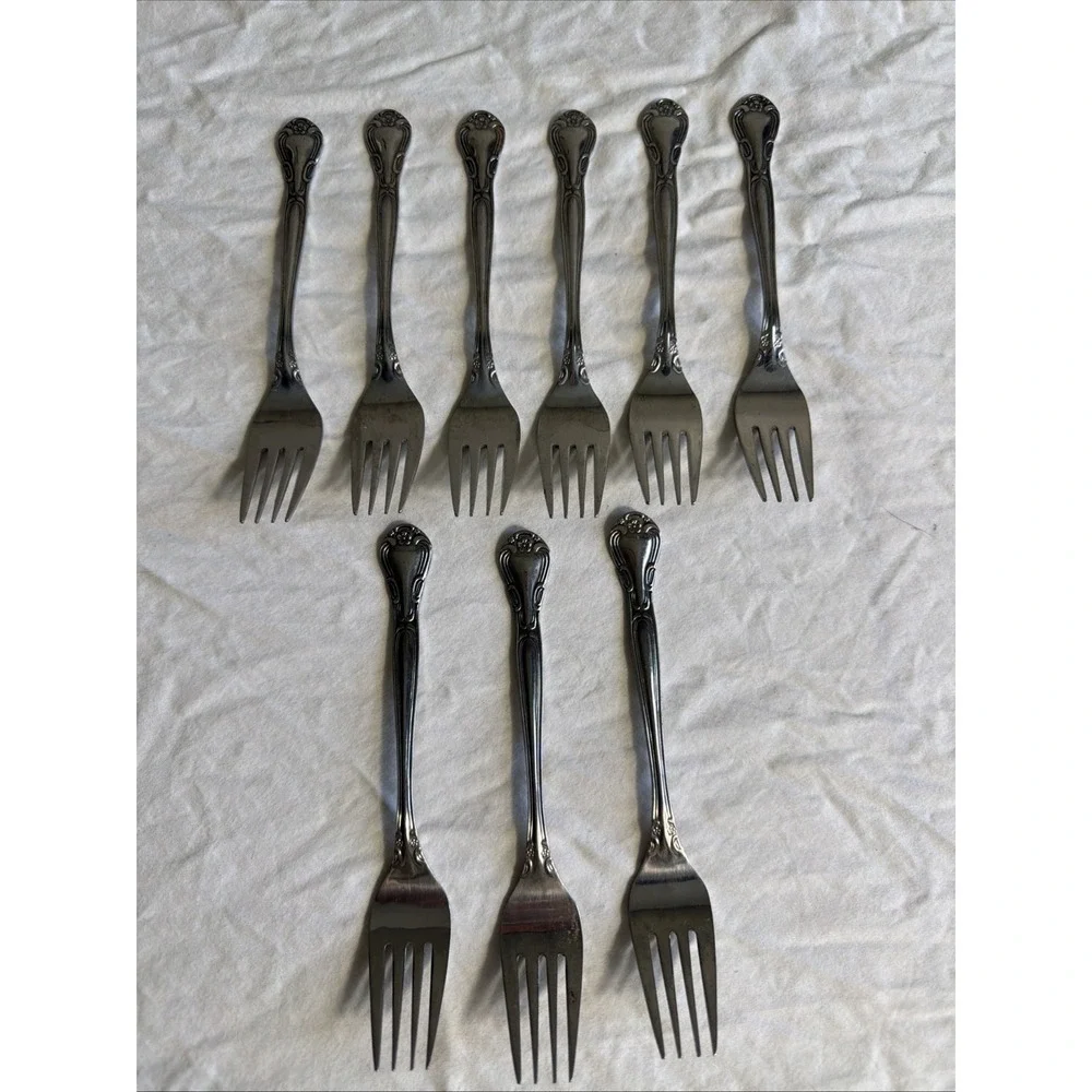 9 Wallace Plateau Stainless Steel Forks Vintage Ornate Floral Japan